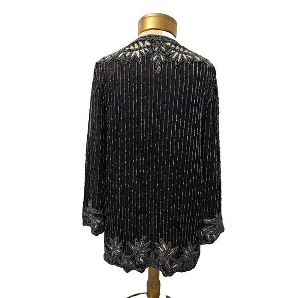 Vintage Jacket Womens Sz 18* Black Silk Sequins Beads Blazer Evening Formal - Picture 4 of 8